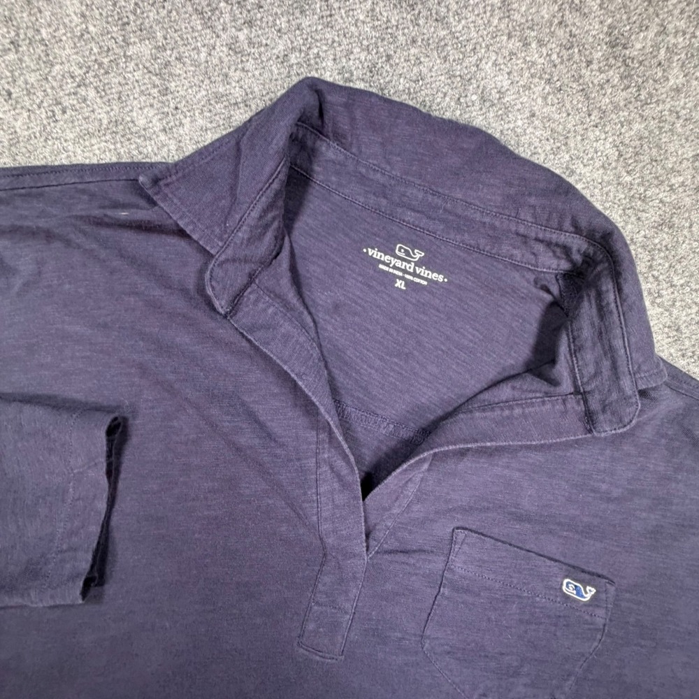 Vineyard Vines Mens XL Navy Blue Slub Cotton Long Sleeve Pocket Polo Shirt 0600